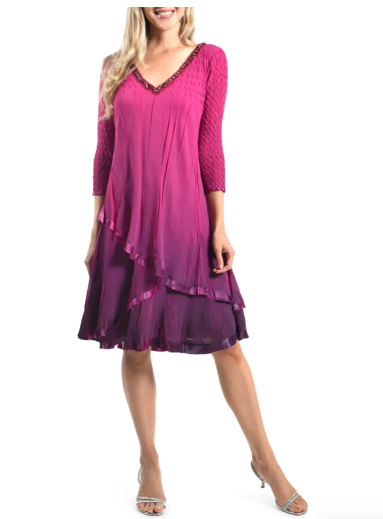 cocktail dress magenta Glitter-Tulle Long Magenta Prom Dress C1407 Magenta / 00