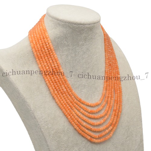 7 Rows 2x4mm Faceted Orange Topaz Rondelle Gems Beads Layered Necklace 17-23'' - Picture 5 of 9