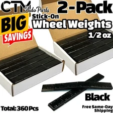 BOX 360 pcs 1/2oz 0.5oz Black Coated Adhesive Stick on balance Wheel Weights