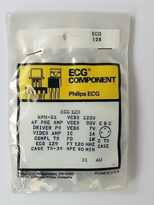 ECG128, NPN Transistor, TO-39, Ucb 120V, 1A, 1W, hfe=  90, Philips, = NTE 128