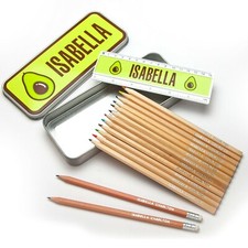 Avocado Design Personalised Pencil Tin Set with Printed/Embossed Pencils/Ruller
