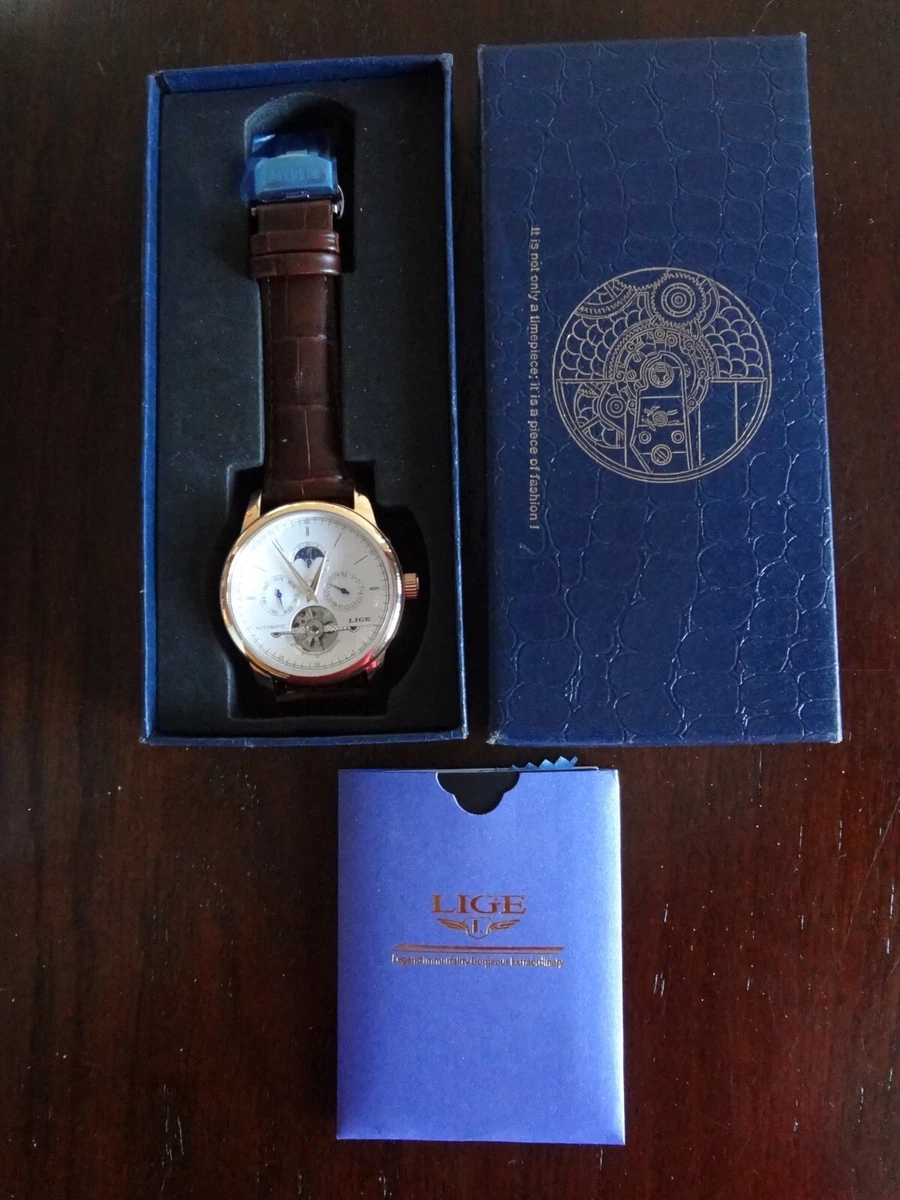 Lige 1853 Brand Classic Mens Retro Automatic Mechanical Watch Tourbillon