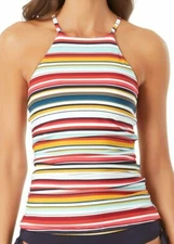 NWT Anne Cole Swimsuit Bikini Tankini Top Size L High Neck Stripe