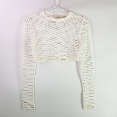 Meshki Fishnet Crop Top Womens Size S White Lace Long Sleeve Summer