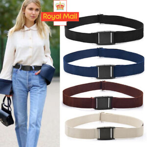 Womens Black Fully Adjustable Stretch Belt with Plastic Clip Buckle Mens