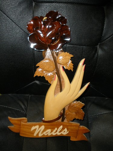 wooden wall hanging Nails, rose 10" X 16" Manicure handmade