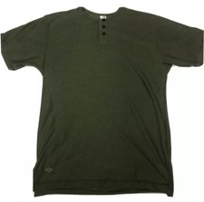 Signature Innovation Group S/S Henley Shirt Olive Green Mens Medium Made In USA