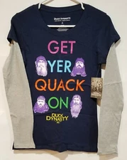 DUCK DYNASTY Womens  M 7-9 Blue Get Yer Quack On Long Sleeve T-Shirt Shirt NWT
