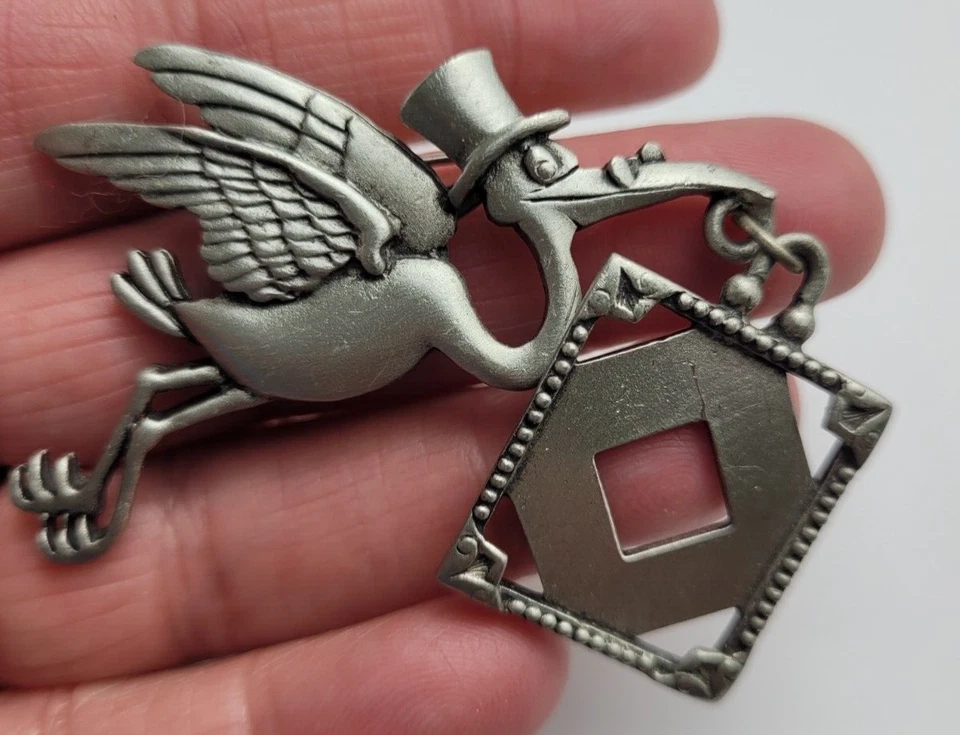 Mini marco de fotos colgante vintage JJ Jonette broche cigüeña baby shower Foto 2 de 4