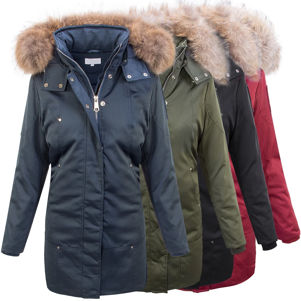 Designer Damen Winter Jacke Parka Mantel Damenmantel Kapuze Echtpelz D-410 NEU - Bild 1 von 1