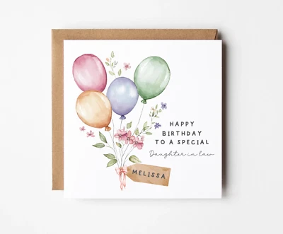 MELISSA JANE CARD CO. Personalised Special Daughter in Law Birthday Card for her Floral balloons