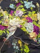 Vintage 50s Hand Screen Printed, Hand Rolled, MCM, Black  Floral Scarf