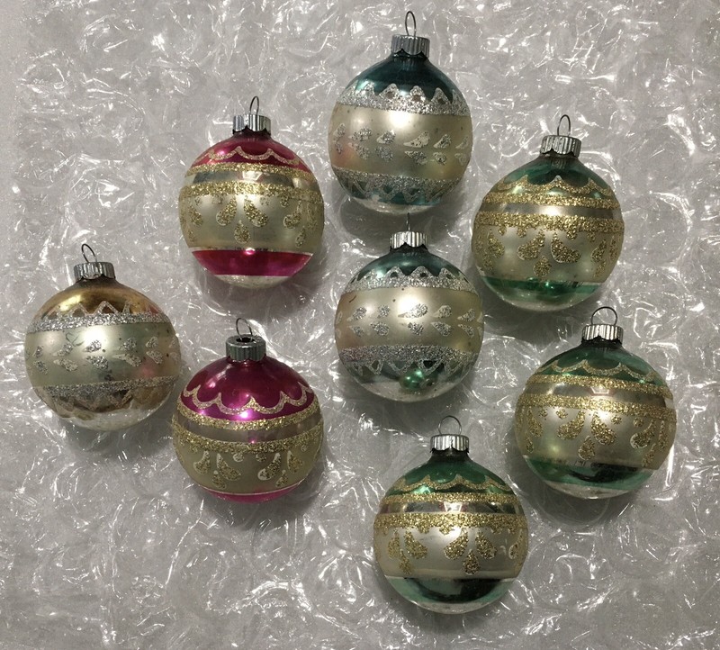 Shiny Brite Lot 8x 2" Mica Mercury Glass Ball Ornaments (Champagne) Made in USA
