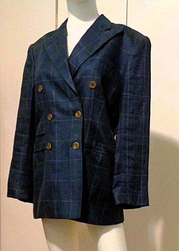 VINTAGE RALPH LAUREN WOMEN'S LINEN WINDOW PANE PATTERN BLUE BLAZER - SIZE 6! - Picture 3 of 8
