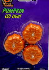 NEW PERFECT PUMPKIN HALLOWEEN FALL LED TEALIGHTS FLAMELESS CANDLES X 3