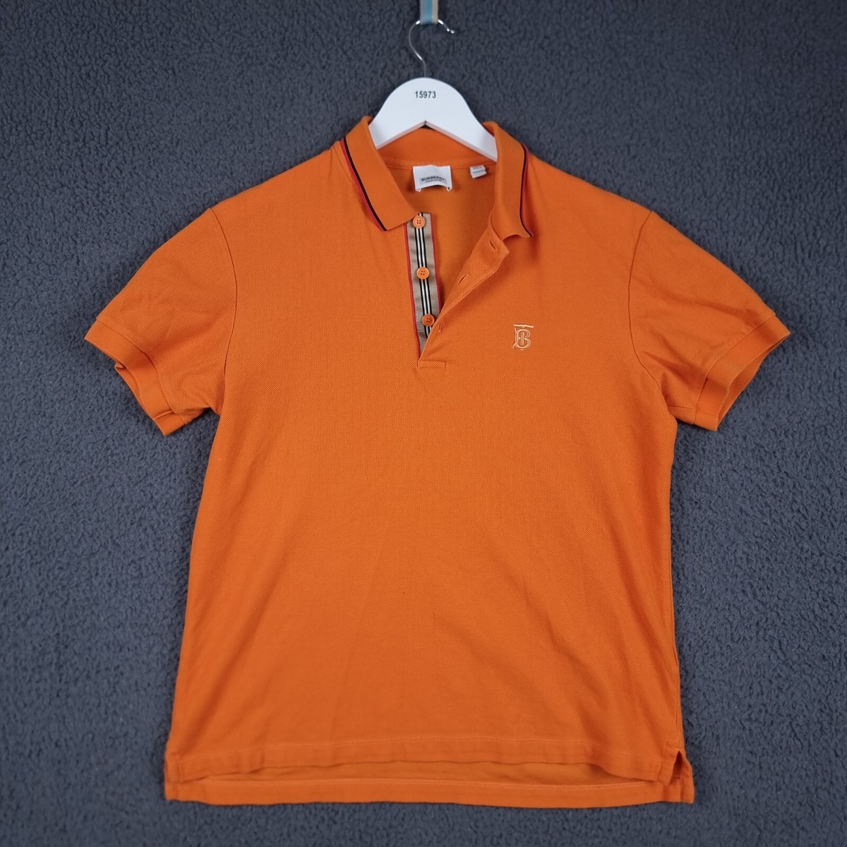 BURBERRY Polo Shirt Mens M Medium Orange Nova Check Short Sleeve Cotton  Pique