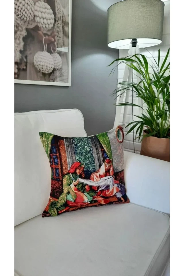 Ottoman Women Gobelin Tapestry Pillow Case, Cushion Cover 17''x17'' - Image 3 of 4