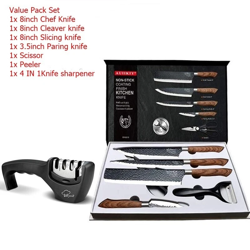 6Pcs Stainless Steel Kitchen Knife Set Chef with Peeler Scissor Knife Sharpener
Opens in a new windo