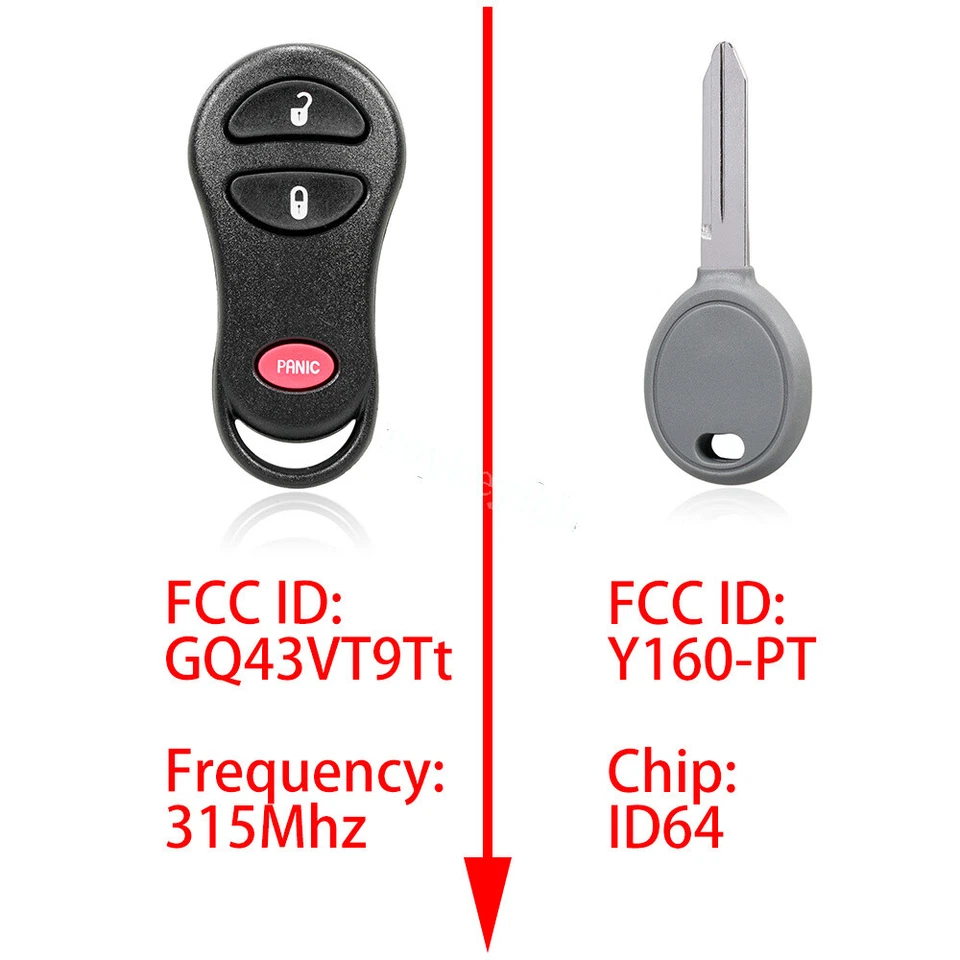 2 For 1999 2000 2001 2002 2003 2004 Jeep Grand Cherokee Remote Fob Ignition Key - Image 2 of 4
