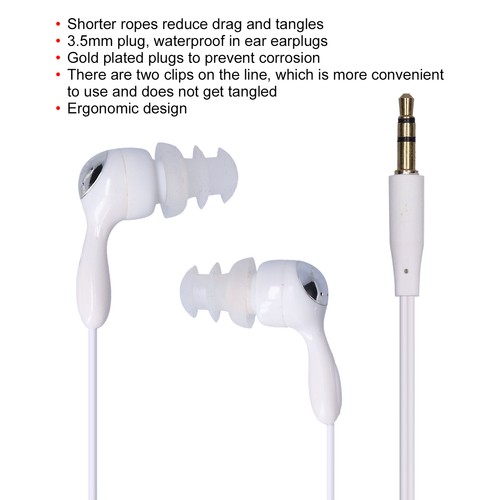 3.5mm In-Ear Waterproof Headphones Swimming Headset Earphones W/ Replace Ear Fit - Picture 15 of 22