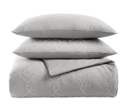 LUCKY BRAND HOME KING TILE SEED STITCH 3PC DUVET COVER SET GREY NIP MSRP $320 - Picture 2 of 4