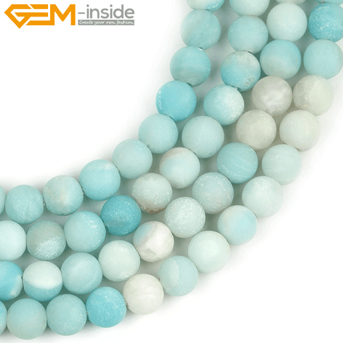 Big Hole Amazonite Beads 15" - Frosted Matte Blue Natural Stone Strand Making - Picture 6 of 23