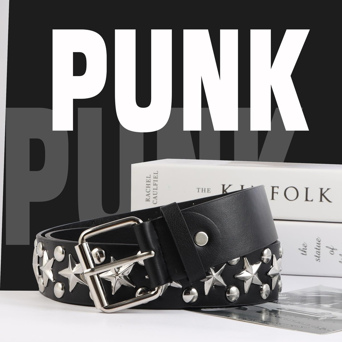 Studded Rivets Punk Leather Belts Hip Hop Hook and Eye Studded Rivets Punk Leather Belts Hip Hop Hook and Eye