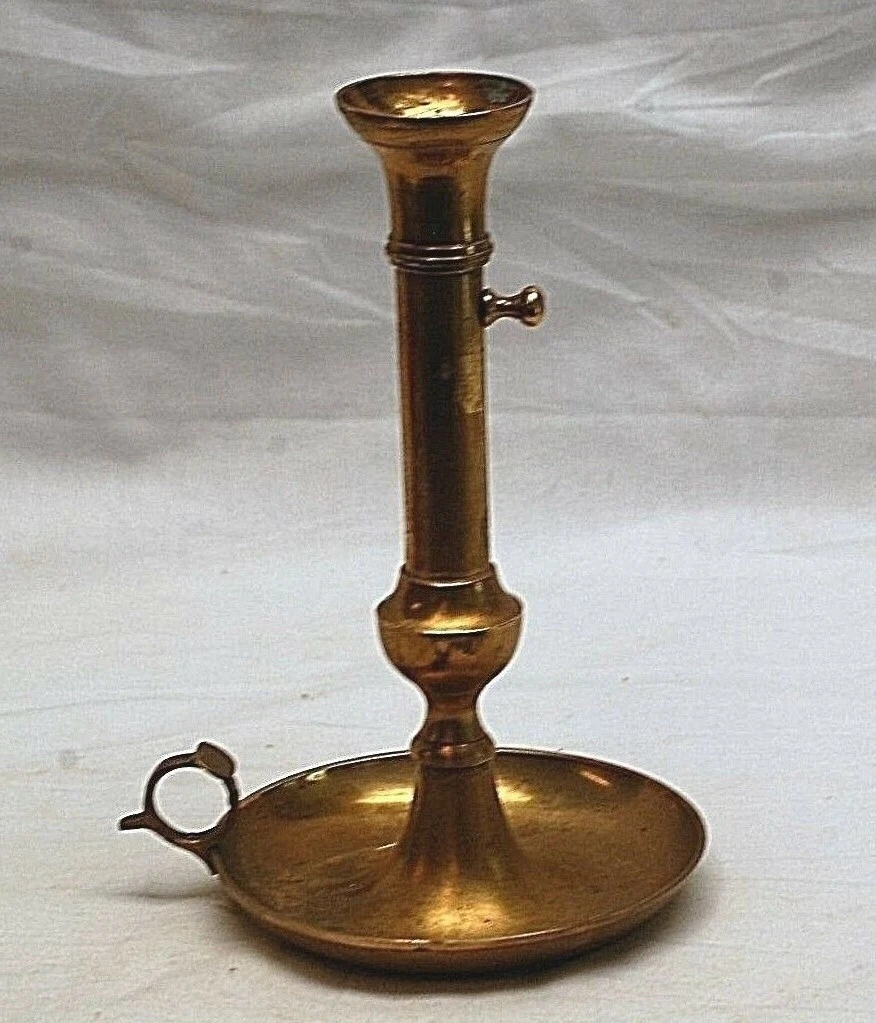 Adjustable Brass Candlestick Holder Finger Loop Mantel Shelf Old