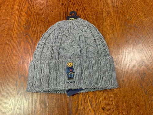 Ralph Lauren uomo cuffia Polo Bear intreccio lana cappello colore grigio  treccia | eBay