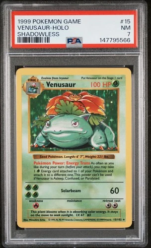 1999 POKEMON BASE SET SHADOWLESS #15 VENUSAUR-HOLO PSA 7