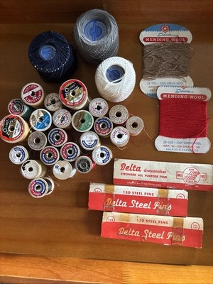 Vintage Wooden Thread Spools And Miscellaneous Sewing Notions, Free Shipping! ￼