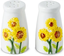 Sunflower Salt And Pepper Shakers Set Ceramic Cute White 