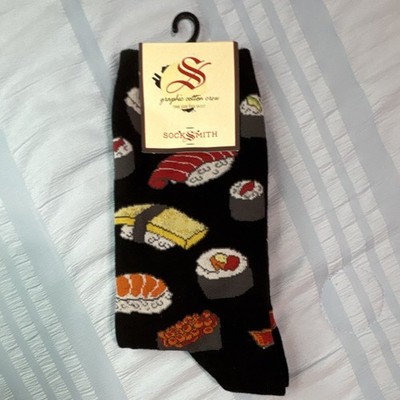 Socksmith Sushi Pattern Black Crew Socks Women s 9-11, 1 Pair SSW1382-BLK