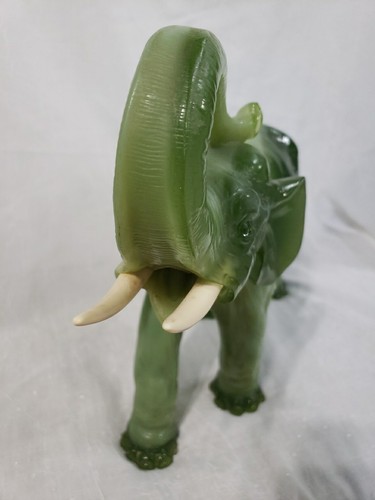 RARE Vtg LARGE Elephant Trunk Up Jadeite Green Resin Sculpture With Tusks *READ - Picture 6 of 19