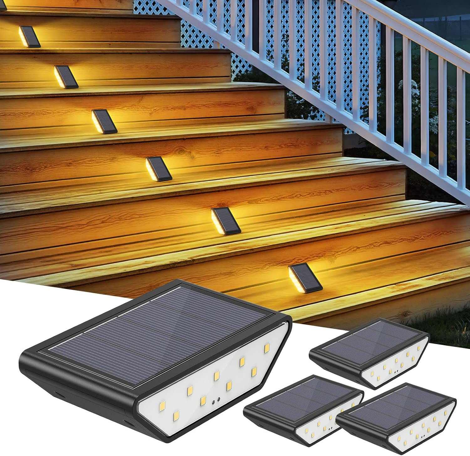 4x Lampade Solari LED per Esterni IP65 - Luce Calda per Scale e Gradini