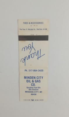 #ad Minden City Oil amp; Gas Minden City MI Matchbook Cover $1.90
