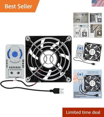USB Cabinet Fan 80mm Quiet Cooling Fan with Thermostat Control for Home Theater