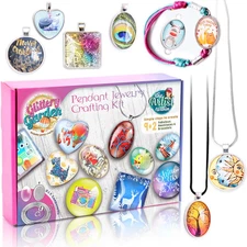 Glittery Garden Girls Jewelry Making Kit. Best Necklace Pendant & Bracelet Craft