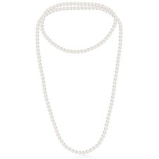 150cm Long Fake Pearl Necklace, 8mm Plastic Pearls Layered Choker for Women, ...
