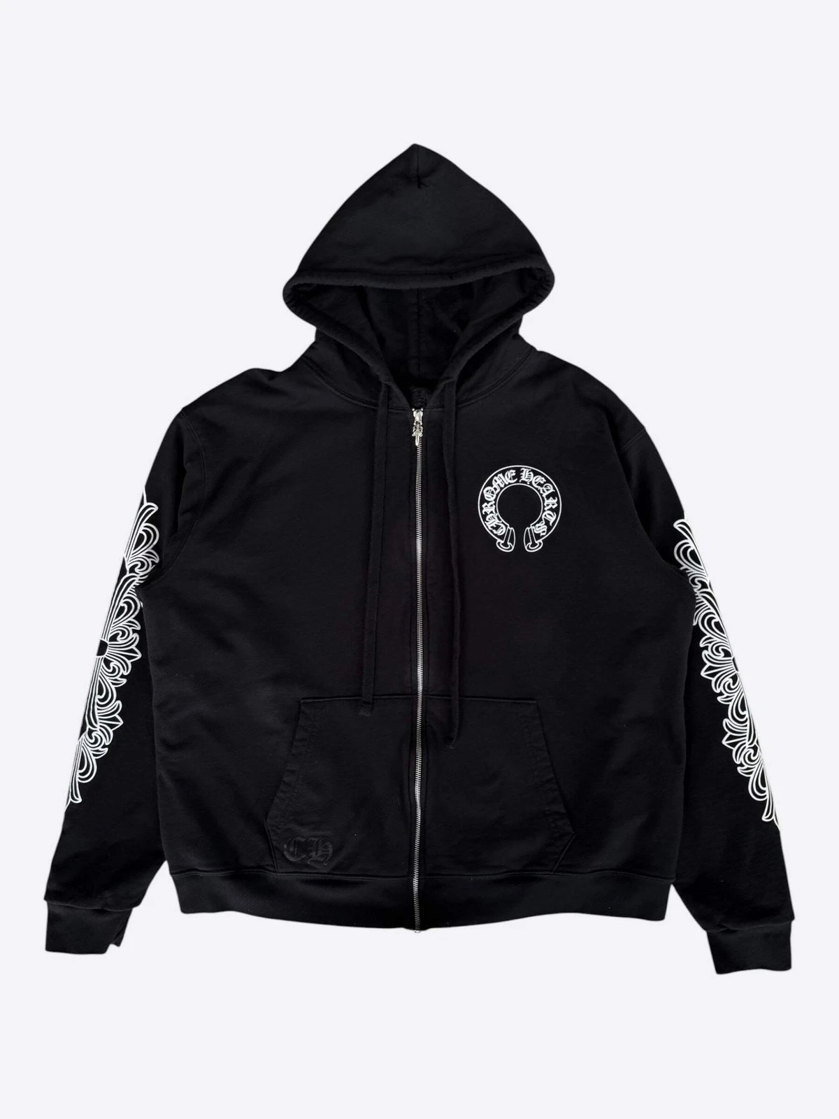 Chrome Hearts Black & White Horseshoe Logo Thermal Zip Up Hoodie