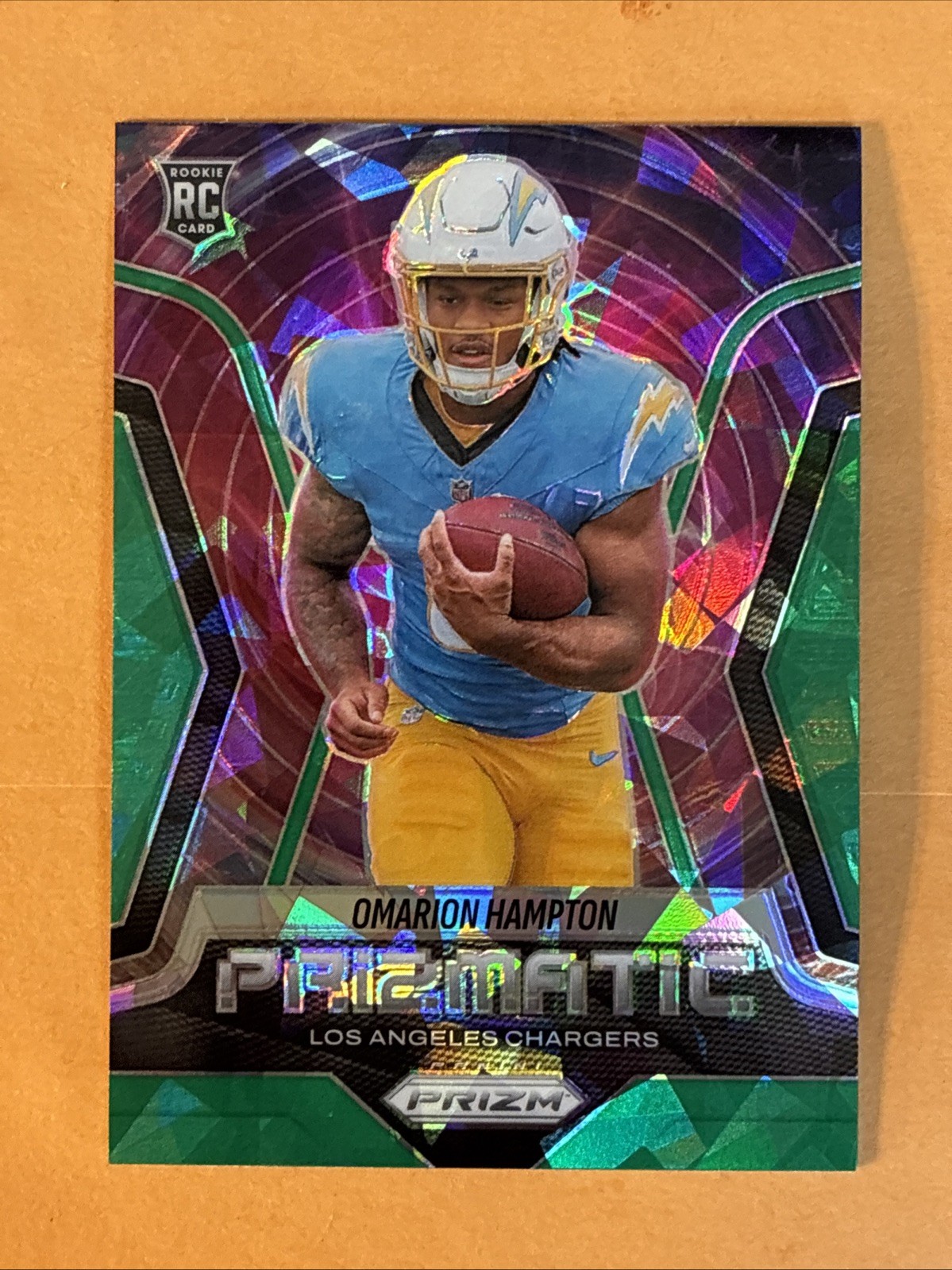 2025 Panini Prizm "Prizmatic-Green Ice Prizm" Omarion Hampton Rc NM LA Chargers