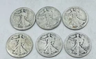 Walking Liberty Half Dollar Silver Coins Lot of 6 Circulated Unknown Date