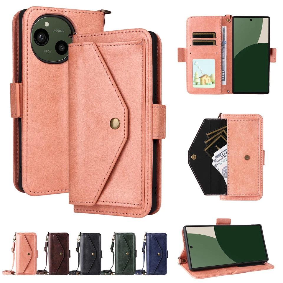 For Sharp Aquos R10 R9 Sense 10 Wish 5 4 Crossbody Flip Card Leather Wallet Case - Image 3 of 4
