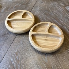 VINTAGE PAIR AVANCY BAMBOO 3 COMPARTMENT BABY PLATE, Preowned Great Condition