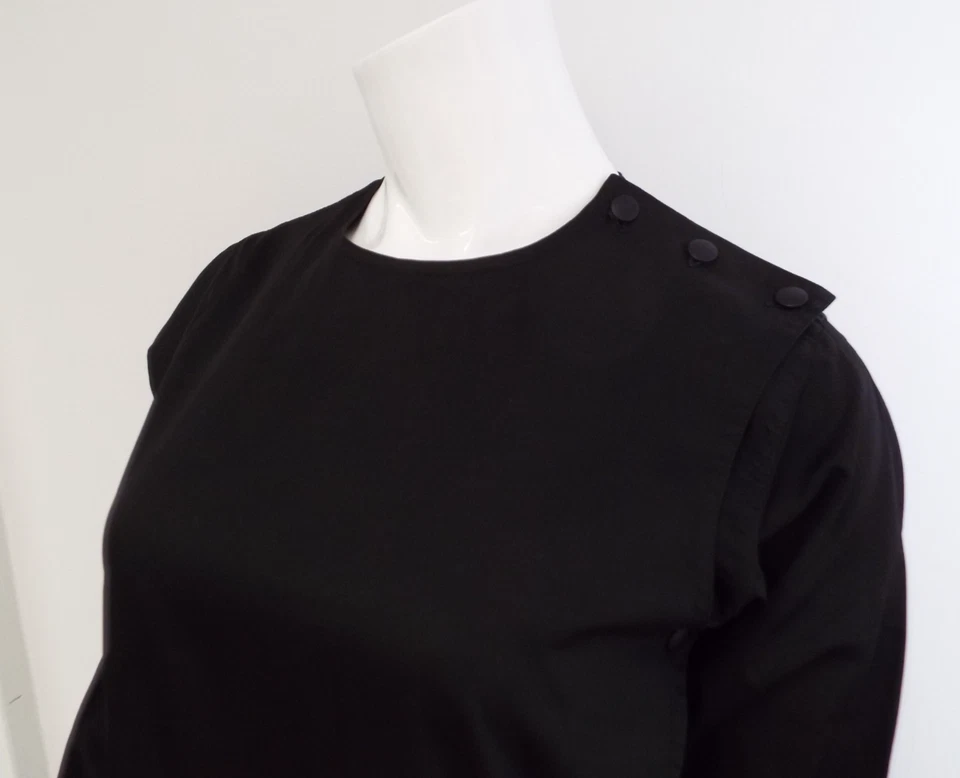 Blusa túnica vintage años 70 Yves Saint Laurent Rive Gauche negra con botones laterales 42 YSL Foto 2 de 4