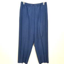 Talbots Women Pure Silk Printed Ankle Pants Sz 12 Petite Blue Elastic Waist