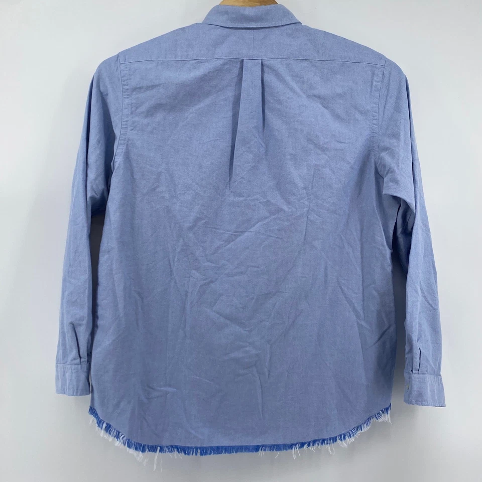 Ralph Lauren Oxford Button Down Shirt XXL Blue Long Sleeve Polo Pony Frayed Hem - Image 3 of 4