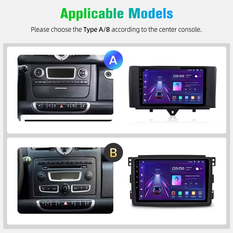 Für Smart Fortwo 451 2010-2015 6+128G Android 14 Autoradio CarPlay Kam Navi RDS - Bild 3 von 4