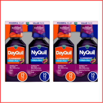 2 Pack COLD & FLU RELIEF Day Night Combo Pack Elderberry Flavor VICKS