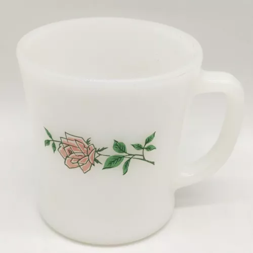 Anchor Hocking Fire King Anniversary Rose Milk Glass Cup Mug Rare Vintage 